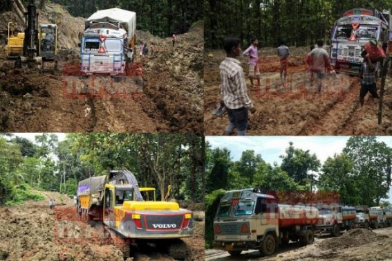 Tripura MPs break slumber after 2 yrs : Bamboo panes used for repairing of NH 8 (44), thousands of  trucks stranded for last 20 days, massive inflation hits the state, lack of repairing has turned the road immovable, Executive Engineer talks to TIWN